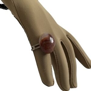 Vintage Carnelian Agate Sphere Ring Silver Adjustable Band One Size